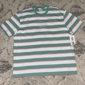 NWT Guess Embroidered Spell out Stripe Tee